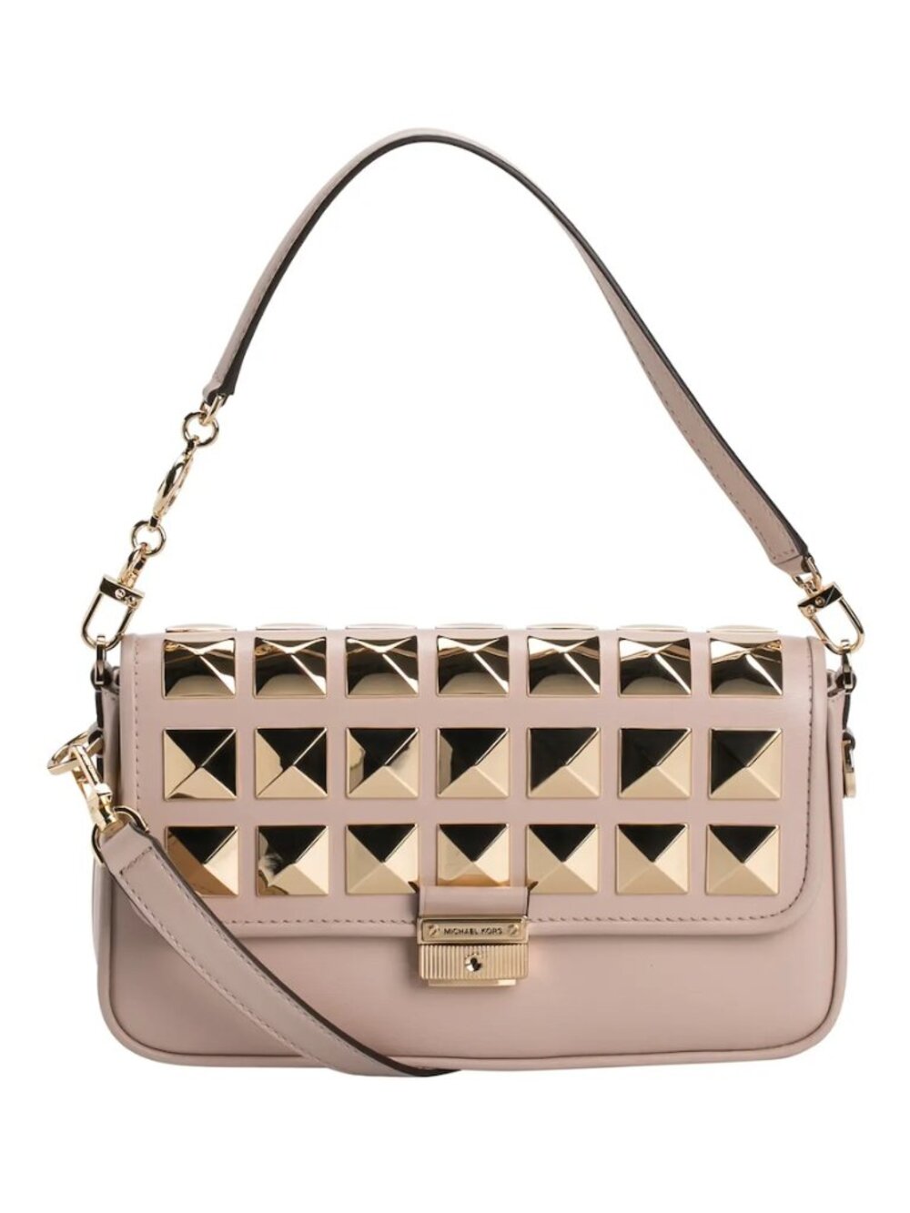 Michael Kors Bradshaw Studded Leather Shoulder Bag in Cream Gold Nude